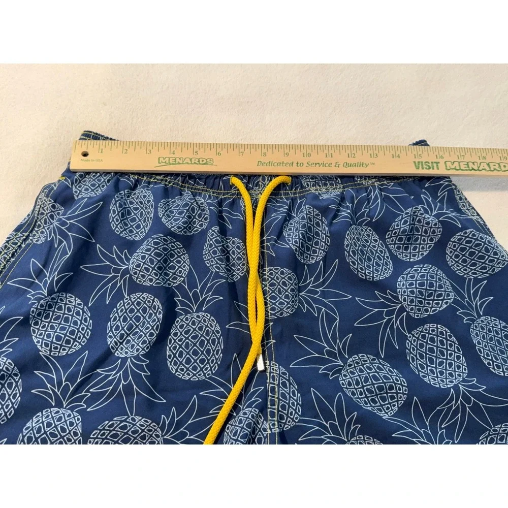 Capelle Hybrid Swim Trunks Mens M Blue Pineapple‎ Print Yellow Drawstring lined